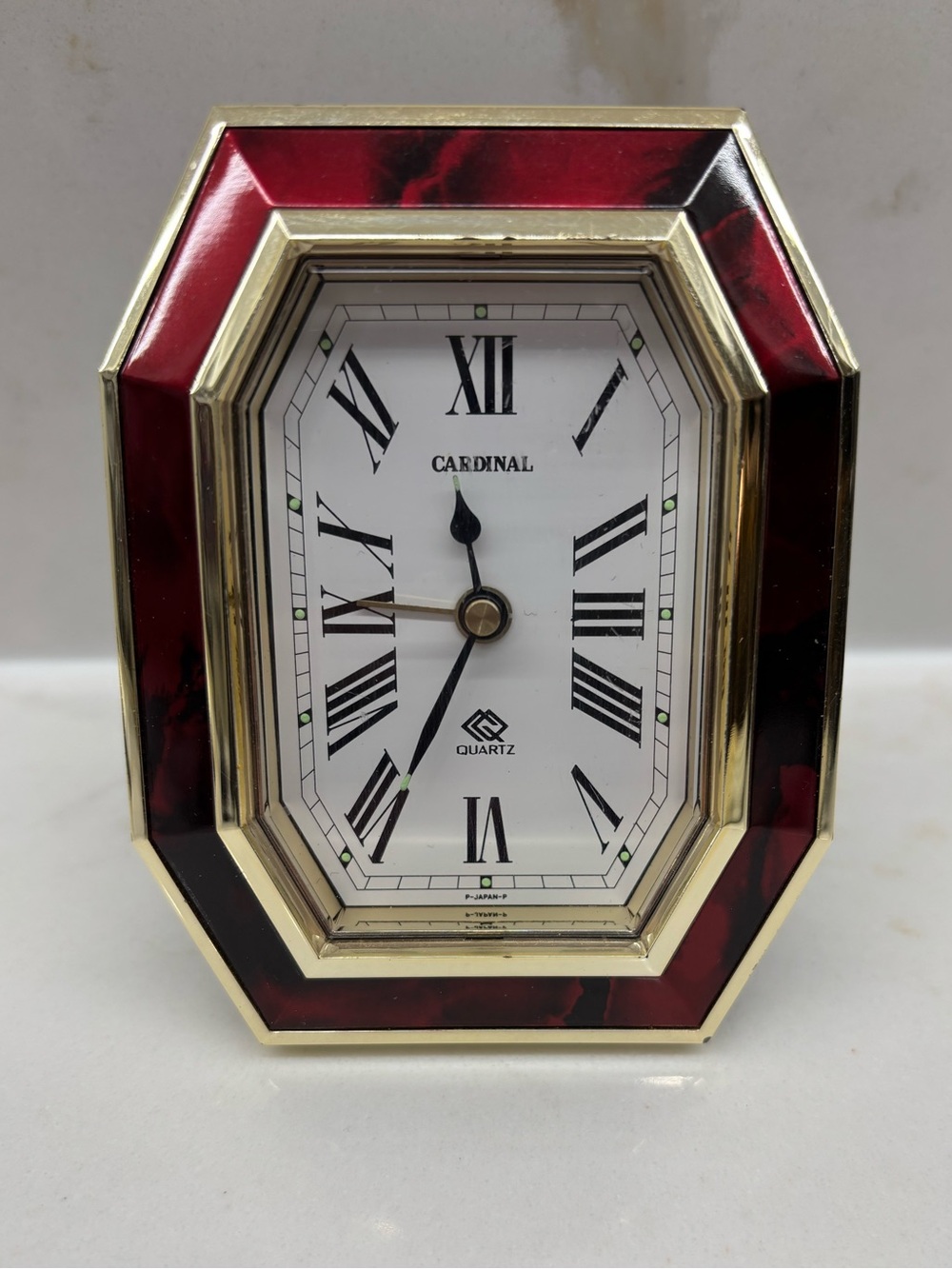 Mini Portable Cardinal Quartz Octagonal Desk Nightstand Alarm Clock Red Gold